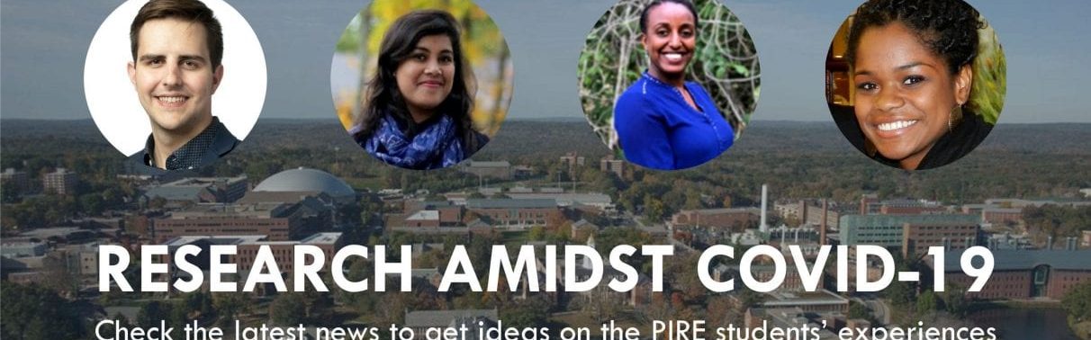 news banner during covid-19 - four people, one male, and three females, featured in news